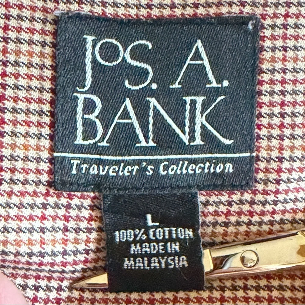 Jos. A. Bank Shirt Mens L Brown Check Traveler's Collection Cotton Casual Office - Picture 7 of 8